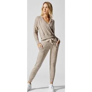 Sundry 3/Large Snake Print Wrap Sweater Top Tan V Neck Long Sleeves Stretch